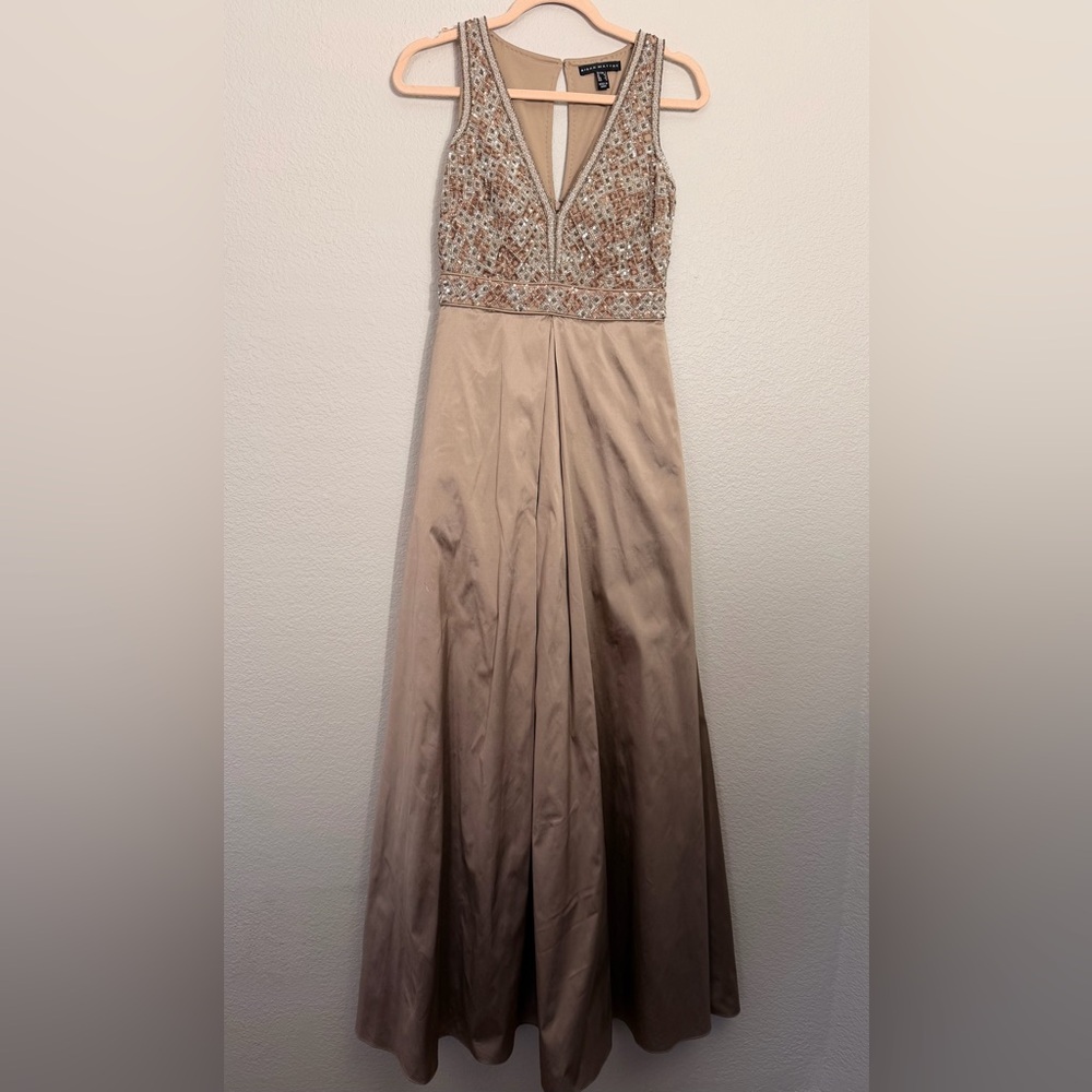 Aidan Mattox Bronze Sleeveless Beaded Bodice Gown